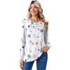 imageZeagoo Long Sleeve Shirts for Women Casual Fall Fashion Crewneck Pleated Tunic Tops Work Outfit BlouseFloral White 112