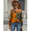 imageZeagoo Long Sleeve Shirts for Women Casual Fall Fashion Crewneck Pleated Tunic Tops Work Outfit BlousePrinted Orange 272