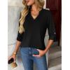 imageZeagoo Womens Roll Up Long Sleeve Tops V Neck Shirts Dressy Casual Work Blouses S2XLBlack