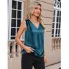 imageZeagoo Womens Silk Satin Camisole Tank Tops V Neck Pleated Dressy Casual Sleeveless Blouses Summer Business Work ShirtsBlue Green