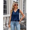 imageZeagoo Womens Silk Satin Camisole Tank Tops V Neck Pleated Dressy Casual Sleeveless Blouses Summer Business Work ShirtsNavy Blue