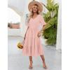 imageZeagoo Womens Summer Dresses Midi Tiered Casual Dress Floral V Neck Ruffle Short Sleeve Flowy Beach Dress with PocketsPink Round Dot
