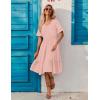 imageZeagoo Womens Summer Dresses Midi Tiered Casual Dress Floral V Neck Ruffle Short Sleeve Flowy Beach Dress with PocketsPink Round Dot