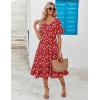 imageZeagoo Womens Summer Dresses Midi Tiered Casual Dress Floral V Neck Ruffle Short Sleeve Flowy Beach Dress with PocketsRed Floral