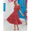 imageZeagoo Womens Summer Dresses Midi Tiered Casual Dress Floral V Neck Ruffle Short Sleeve Flowy Beach Dress with PocketsRed Floral