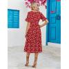 imageZeagoo Womens Summer Dresses Midi Tiered Casual Dress Floral V Neck Ruffle Short Sleeve Flowy Beach Dress with PocketsRed Floral