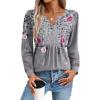 imageZeagoo Long Sleeve Shirts for Women 2025 Casual Pleated V Neck Fall Tunic Tops Button Down Blouse Dressy Loose TShirtsGrey Floral