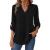 imageZeagoo Womens Roll Up Long Sleeve Tops V Neck Shirts Dressy Casual Work Blouses S2XLBlack
