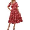 imageZeagoo Womens Summer Dresses Midi Tiered Casual Dress Floral V Neck Ruffle Short Sleeve Flowy Beach Dress with PocketsRed Floral