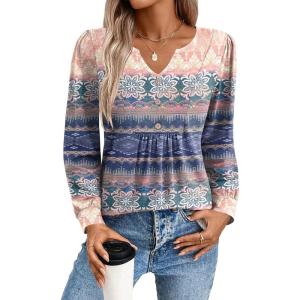imageZeagoo Long Sleeve Shirts for Women 2025 Casual Pleated V Neck Fall Tunic Tops Button Down Blouse Dressy Loose TShirtsMz814