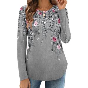 imageZeagoo Long Sleeve Shirts for Women Crew Neck Casual Fall Fashion Blouses Basic Tunic Tops Dressy Work ClothesAgrey Printhf36