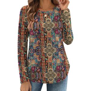 imageZeagoo Long Sleeve Shirts for Women Crew Neck Casual Fall Fashion Blouses Basic Tunic Tops Dressy Work ClothesAmulticolormz721