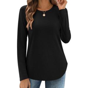 imageZeagoo Long Sleeve Shirts for Women Crew Neck Casual Fall Fashion Blouses Basic Tunic Tops Dressy Work ClothesBlack