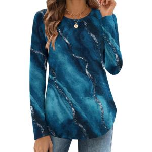 imageZeagoo Long Sleeve Shirts for Women Crew Neck Casual Fall Fashion Blouses Basic Tunic Tops Dressy Work ClothesFloral Greencx287