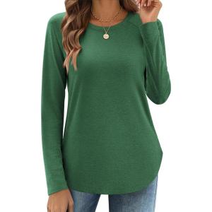 imageZeagoo Long Sleeve Shirts for Women Crew Neck Casual Fall Fashion Blouses Basic Tunic Tops Dressy Work ClothesGreen