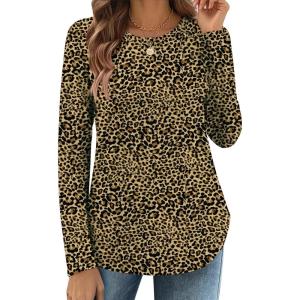 imageZeagoo Long Sleeve Shirts for Women Crew Neck Casual Fall Fashion Blouses Basic Tunic Tops Dressy Work ClothesLeopard Printan136