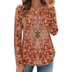 imageZeagoo Long Sleeve Shirts for Women Crew Neck Casual Fall Fashion Blouses Basic Tunic Tops Dressy Work ClothesMulticolormz811