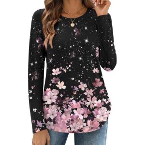imageZeagoo Long Sleeve Shirts for Women Crew Neck Casual Fall Fashion Blouses Basic Tunic Tops Dressy Work ClothesPink Flowersf31