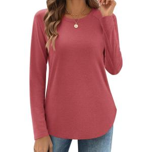 imageZeagoo Long Sleeve Shirts for Women Crew Neck Casual Fall Fashion Blouses Basic Tunic Tops Dressy Work ClothesRed