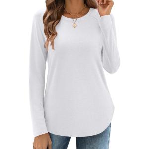 imageZeagoo Long Sleeve Shirts for Women Crew Neck Casual Fall Fashion Blouses Basic Tunic Tops Dressy Work ClothesWhite
