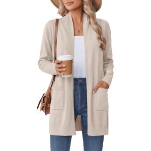 imageZeagoo Women Long Cardigan Sweaters Lightweight Open Front Duster Knit Fashion Sweater Coats Trendy Cardigans with PocketBeige