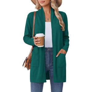imageZeagoo Women Long Cardigan Sweaters Lightweight Open Front Duster Knit Fashion Sweater Coats Trendy Cardigans with PocketGreen