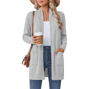 imageZeagoo Women Long Cardigan Sweaters Lightweight Open Front Duster Knit Fashion Sweater Coats Trendy Cardigans with PocketLight Grey