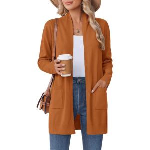 imageZeagoo Women Long Cardigan Sweaters Lightweight Open Front Duster Knit Fashion Sweater Coats Trendy Cardigans with PocketOrange