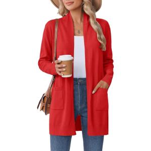 imageZeagoo Women Long Cardigan Sweaters Lightweight Open Front Duster Knit Fashion Sweater Coats Trendy Cardigans with PocketRed