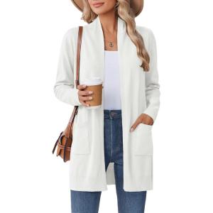 imageZeagoo Women Long Cardigan Sweaters Lightweight Open Front Duster Knit Fashion Sweater Coats Trendy Cardigans with PocketWhite