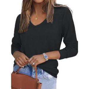 imageZeagoo Womens Long Sleeve T Shirts V Neck Soft Basic Tee Loose Fit Casual Tops Fall FashionBlack
