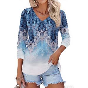 imageZeagoo Womens Long Sleeve T Shirts V Neck Soft Basic Tee Loose Fit Casual Tops Fall FashionBoho Blue