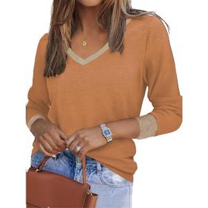 imageZeagoo Womens Long Sleeve T Shirts V Neck Soft Basic Tee Loose Fit Casual Tops Fall FashionCoffee