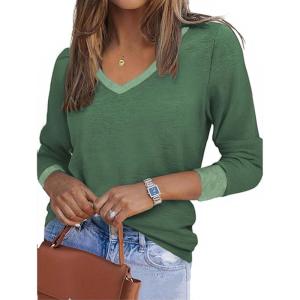 imageZeagoo Womens Long Sleeve T Shirts V Neck Soft Basic Tee Loose Fit Casual Tops Fall FashionGreen
