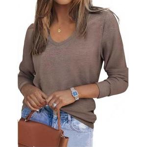 imageZeagoo Womens Long Sleeve T Shirts V Neck Soft Basic Tee Loose Fit Casual Tops Fall FashionGrey