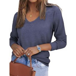 imageZeagoo Womens Long Sleeve T Shirts V Neck Soft Basic Tee Loose Fit Casual Tops Fall FashionNavy Blue