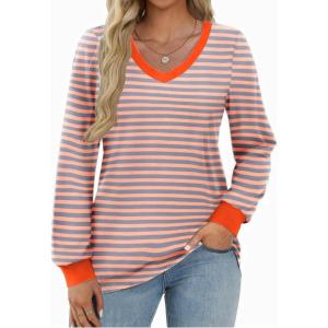 imageZeagoo Womens Long Sleeve T Shirts V Neck Soft Basic Tee Loose Fit Casual Tops Fall FashionPink Blue