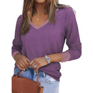 imageZeagoo Womens Long Sleeve T Shirts V Neck Soft Basic Tee Loose Fit Casual Tops Fall FashionPurple