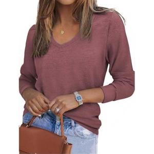 imageZeagoo Womens Long Sleeve T Shirts V Neck Soft Basic Tee Loose Fit Casual Tops Fall FashionWine Red