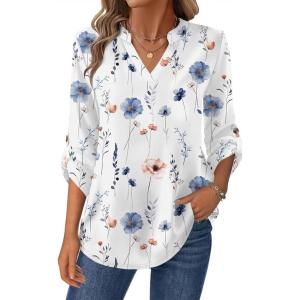 imageZeagoo Womens Roll Up Long Sleeve Tops V Neck Shirts Dressy Casual Work Blouses S2XLBf290