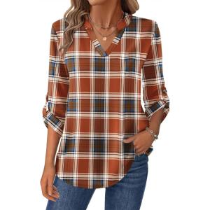 imageZeagoo Womens Roll Up Long Sleeve Tops V Neck Shirts Dressy Casual Work Blouses S2XLGw334