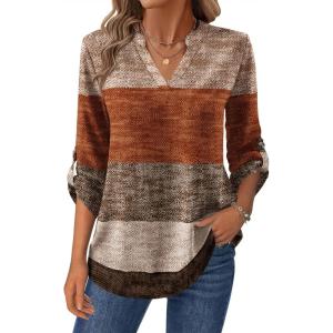 imageZeagoo Womens Roll Up Long Sleeve Tops V Neck Shirts Dressy Casual Work Blouses S2XLJh398