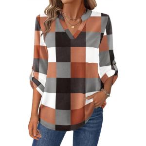 imageZeagoo Womens Roll Up Long Sleeve Tops V Neck Shirts Dressy Casual Work Blouses S2XLJh493