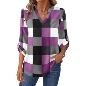imageZeagoo Womens Roll Up Long Sleeve Tops V Neck Shirts Dressy Casual Work Blouses S2XLJh496