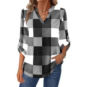imageZeagoo Womens Roll Up Long Sleeve Tops V Neck Shirts Dressy Casual Work Blouses S2XLJh498