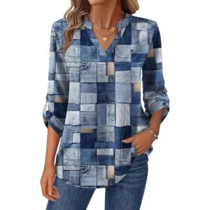 imageZeagoo Womens Roll Up Long Sleeve Tops V Neck Shirts Dressy Casual Work Blouses S2XLJh510