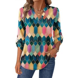 imageZeagoo Womens Roll Up Long Sleeve Tops V Neck Shirts Dressy Casual Work Blouses S2XLJh517