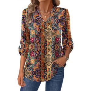 imageZeagoo Womens Roll Up Long Sleeve Tops V Neck Shirts Dressy Casual Work Blouses S2XLMz721