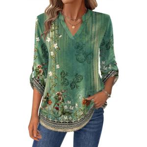 imageZeagoo Womens Roll Up Long Sleeve Tops V Neck Shirts Dressy Casual Work Blouses S2XLMz839