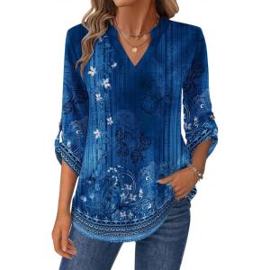 imageZeagoo Womens Roll Up Long Sleeve Tops V Neck Shirts Dressy Casual Work Blouses S2XLMz845